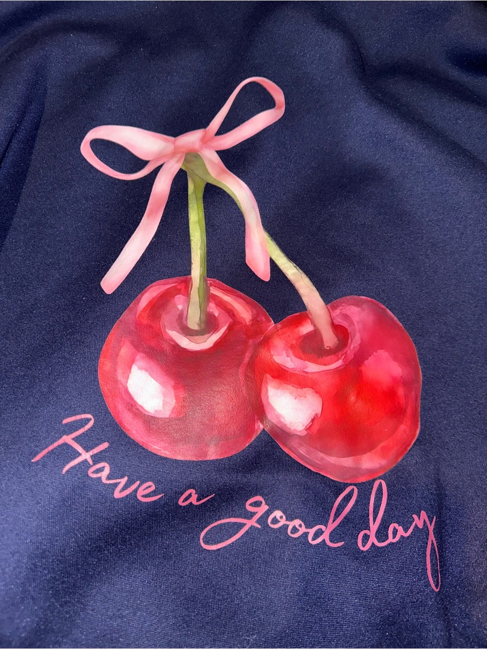 Navy hoddie with Pink Cherry Graphic